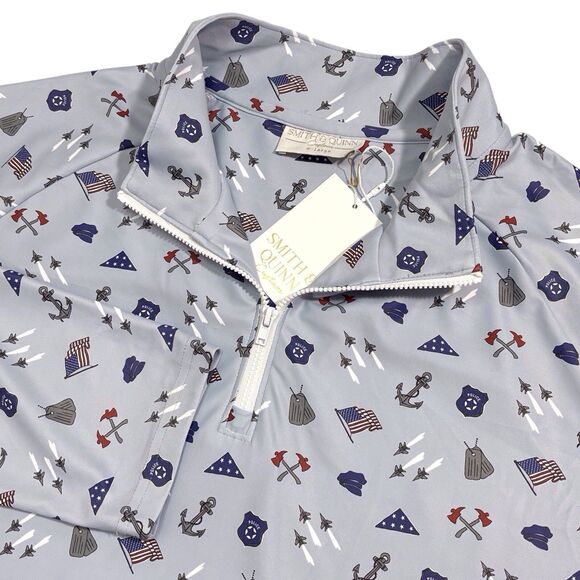 Smith & Quinn Custom Polo Shirt LS Men’s XL Blue Armed Forces Police Fire Print - Picture 1 of 11